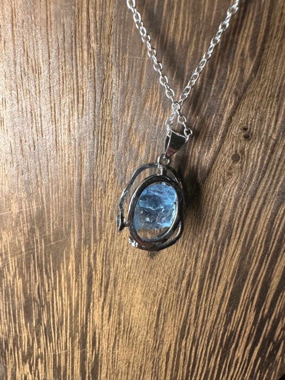 Blue Raw Stone Pendant Necklace - Silver Metal - Picture 12 of 16
